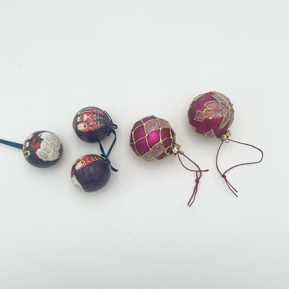Set of 5 Variety Christmas Ornaments Vintage Decoupage and Glass Holiday Bauble - Picture 2 of 6